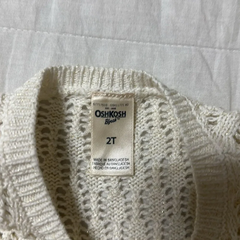 OshKosh 2T Ivory Gold Metallic Eyelet Knit Cotton Cardigan